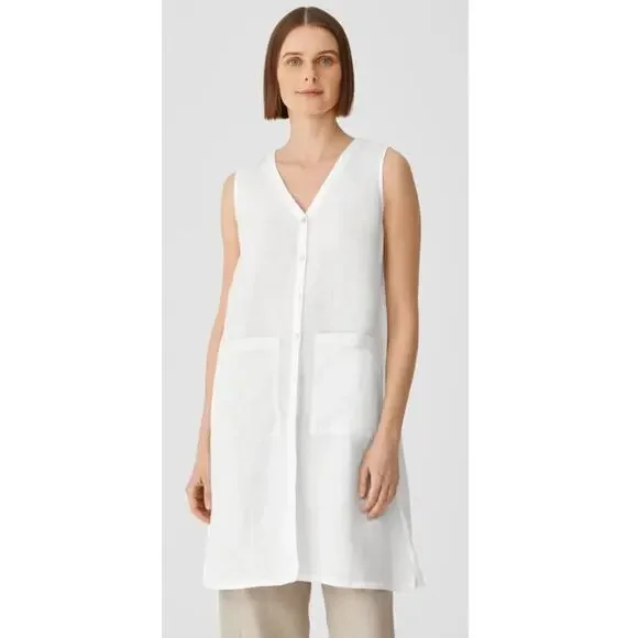 Eileen Fisher | Women's Organic Handkerchief Linen Long Shirt | White | Size: Large Regular